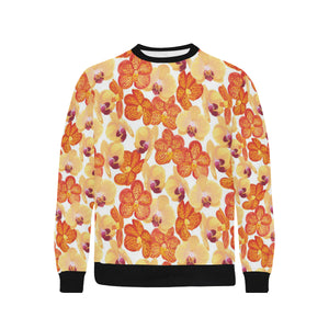Orange yellow orchid flower pattern background Men's Crew Neck Sweatshirt