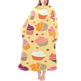 cake cupcake heart cherry pattern Blanket Robe with Sleeves