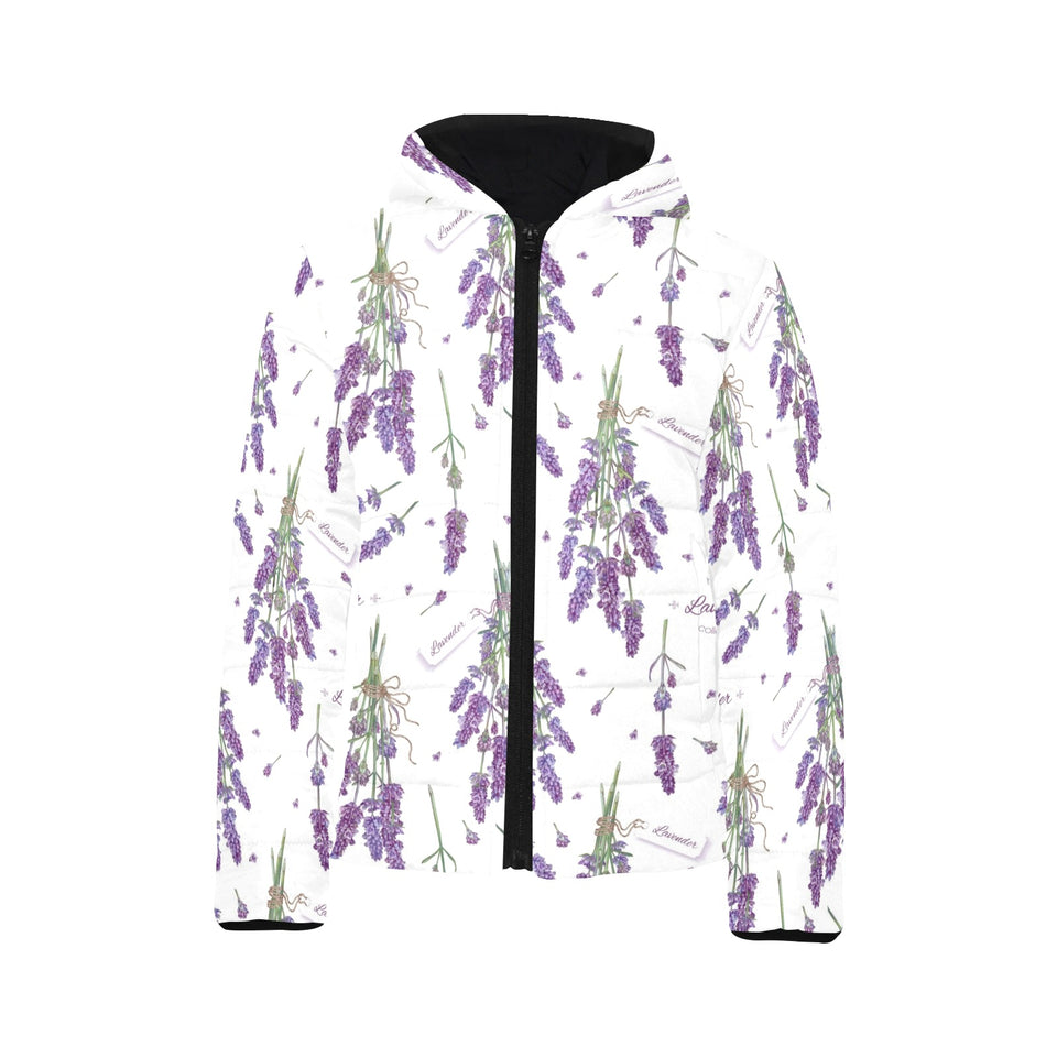 lavender flower design pattern Kids' Boys' Girls' Padded Hooded Jacket