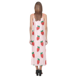 Strawberry beautiful pattern V-Neck Open Fork Long Dress