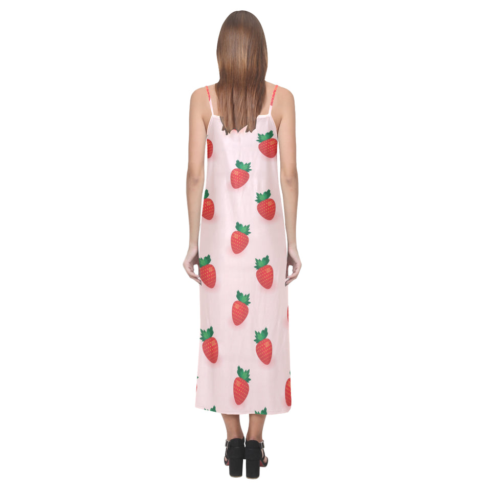Strawberry beautiful pattern V-Neck Open Fork Long Dress