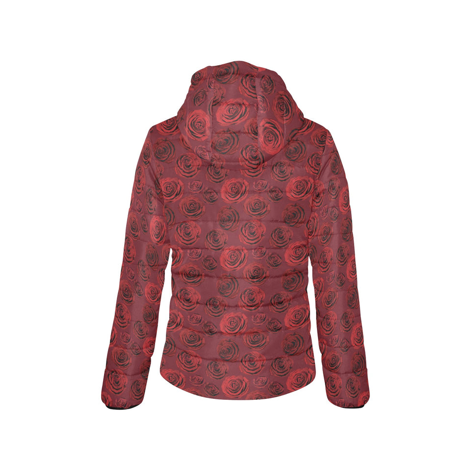 Rose Pattern Print Design 03 Women's Padded Hooded Jacket