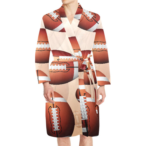 American football ball design pattern Men's Long Sleeve Belted Night Robe