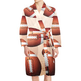 American football ball design pattern Men's Long Sleeve Belted Night Robe