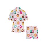 Donut pattern glaze pink background Women's V-Neck Short Pajama Set