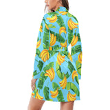 banana leaves banana design pattern Women's Long Sleeve Belted Night Robe