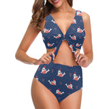 Cute sea lion seal christmas hat candy cane heart Chest Bowknot High Waisted Bikini Swimsuit