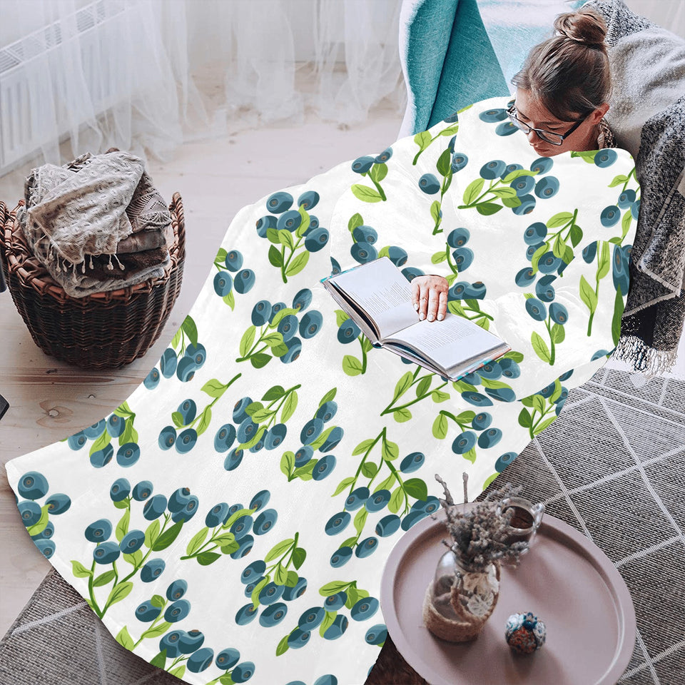 blueberry white background Blanket Robe with Sleeves