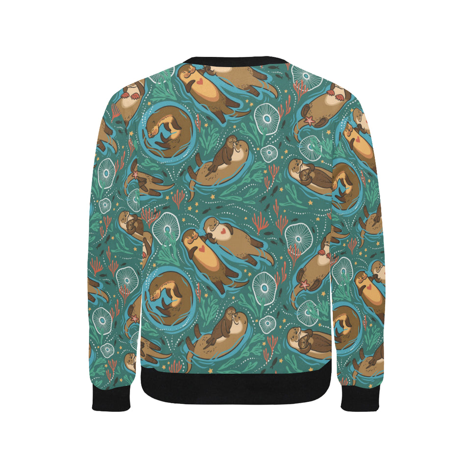 cute brown sea otters ornamental seaweed corals gr Men's Crew Neck Sweatshirt