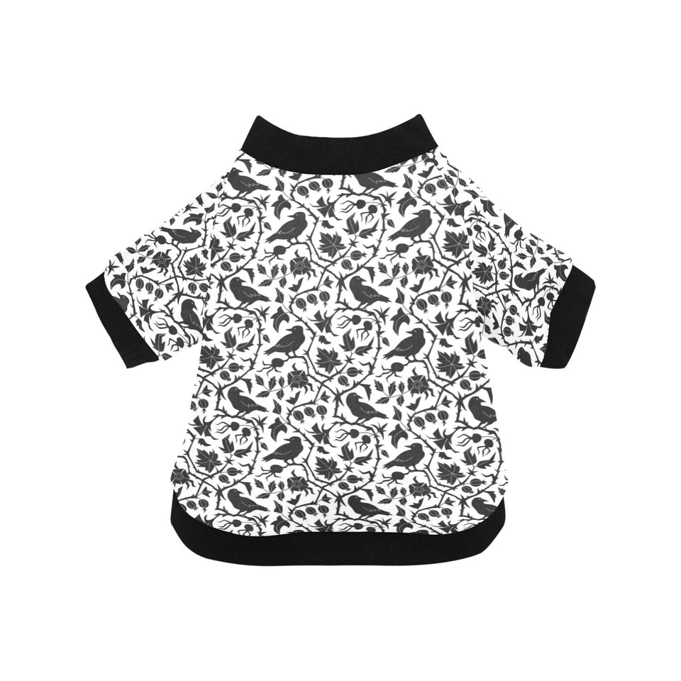 Crow dark floral pattern All Over Print Pet Dog Round Neck Fuzzy Shirt