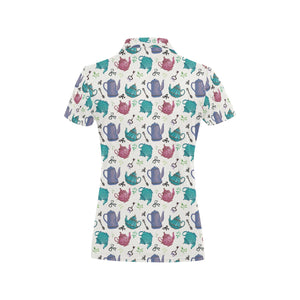 Tea pots Pattern Print Design 05 Women's All Over Print Polo Shirt