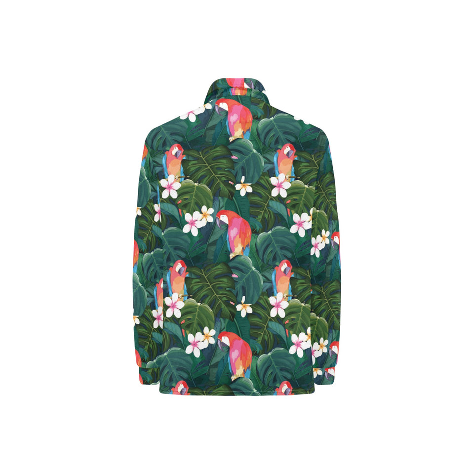 Parrot Palm tree leaves flower hibiscus pattern Women's Long Sleeve Polo Shirt