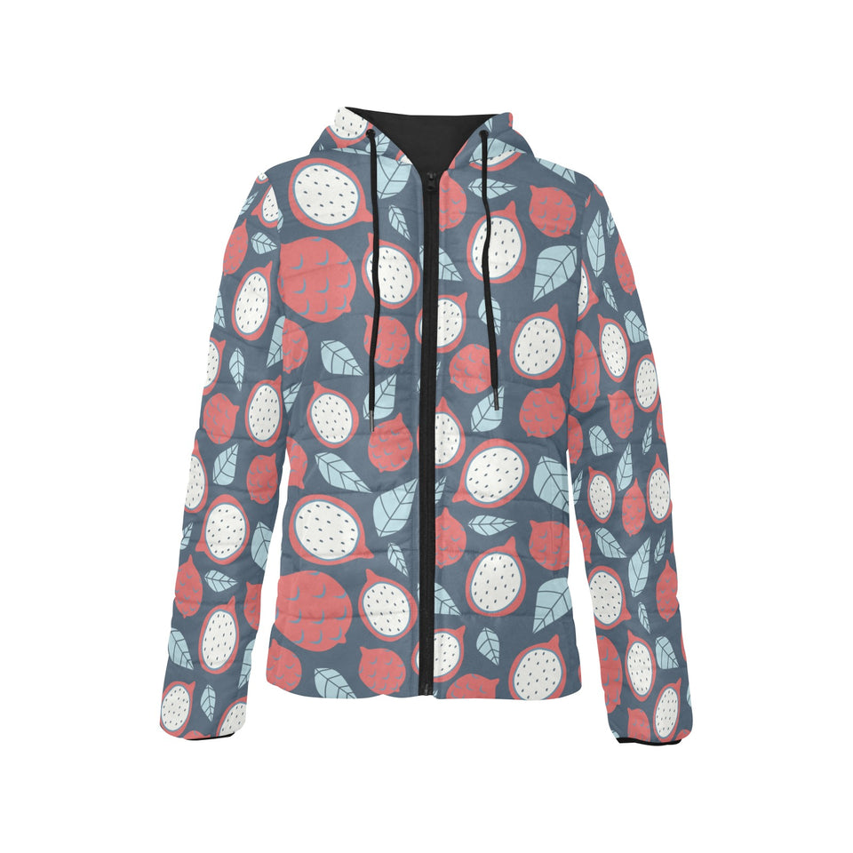 dragon fruits dark blue background Women's Padded Hooded Jacket