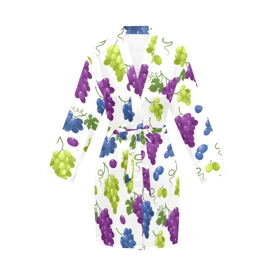 Grape pattern Women's Long Sleeve Belted Night Robe