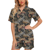 Chameleon lizard tropical leaves palm tree Women's V-Neck Short Pajama Set