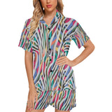 Colorful zebra skin pattern Women's V-Neck Short Pajama Set
