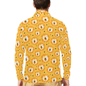 Lion Pattern Print Design 03 Men's Long Sleeve Polo Shirt