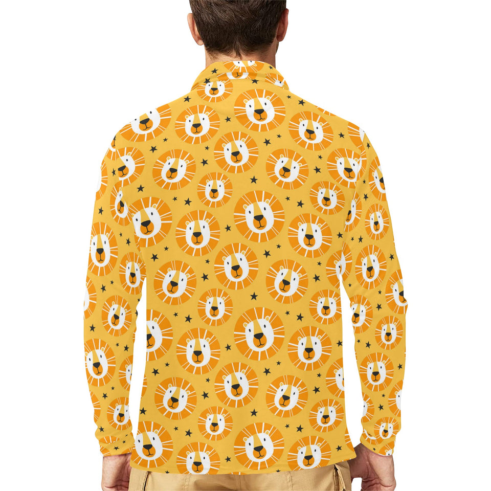 Lion Pattern Print Design 03 Men's Long Sleeve Polo Shirt