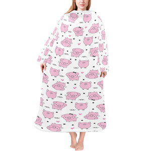 Pig Pattern Print Design 03 Blanket Robe with Sleeves