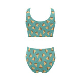 Sandwich Pattern Print Design 03 Chest Bowknot High Waisted Bikini Swimsuit