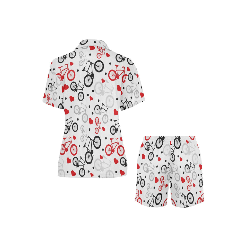 Bicycle Pattern Print Design 04 Women's V-Neck Short Pajama Set