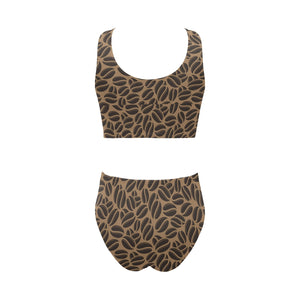 Coffee bean on brown background Chest Bowknot High Waisted Bikini Swimsuit