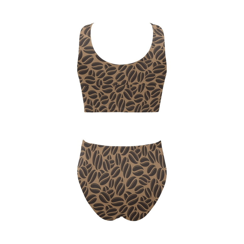 Coffee bean on brown background Chest Bowknot High Waisted Bikini Swimsuit