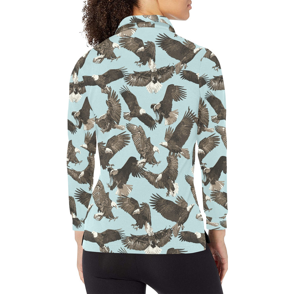 Eagle Pattern Print Design 01 Women's Long Sleeve Polo Shirt