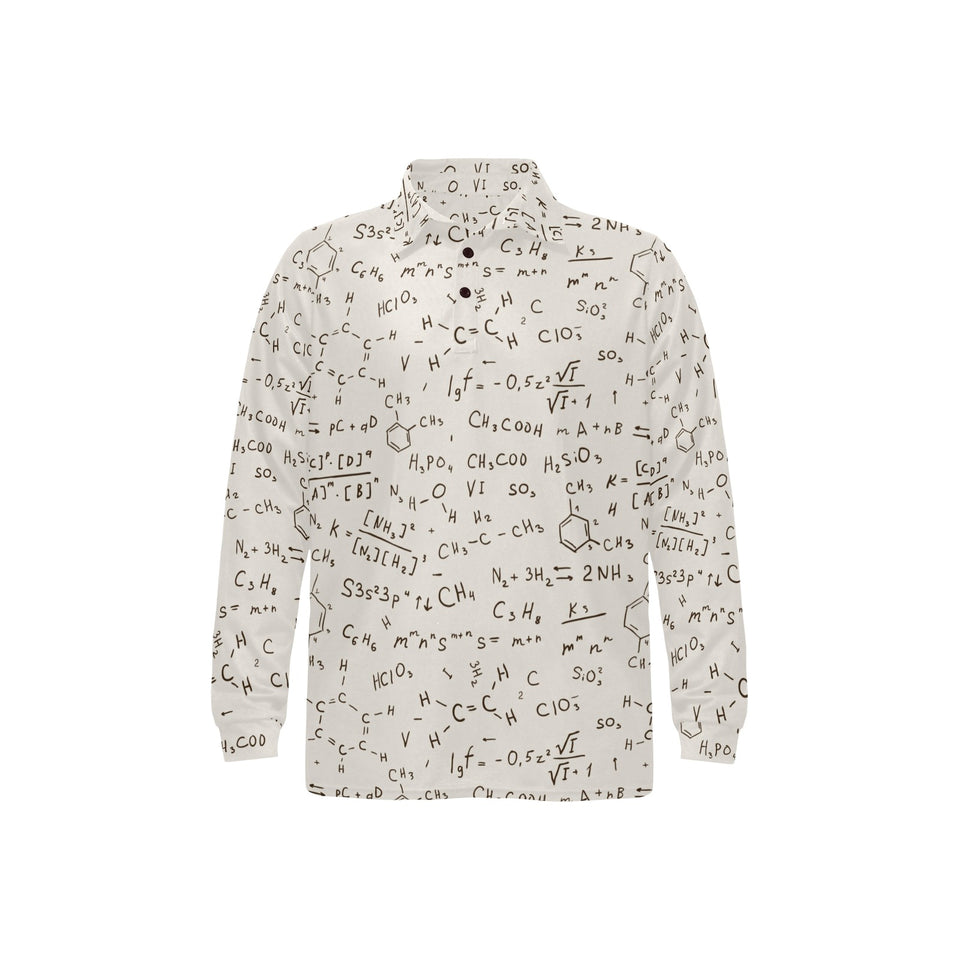 Chemistry Periodic Table Pattern Print Design 04 Men's Long Sleeve Polo Shirt