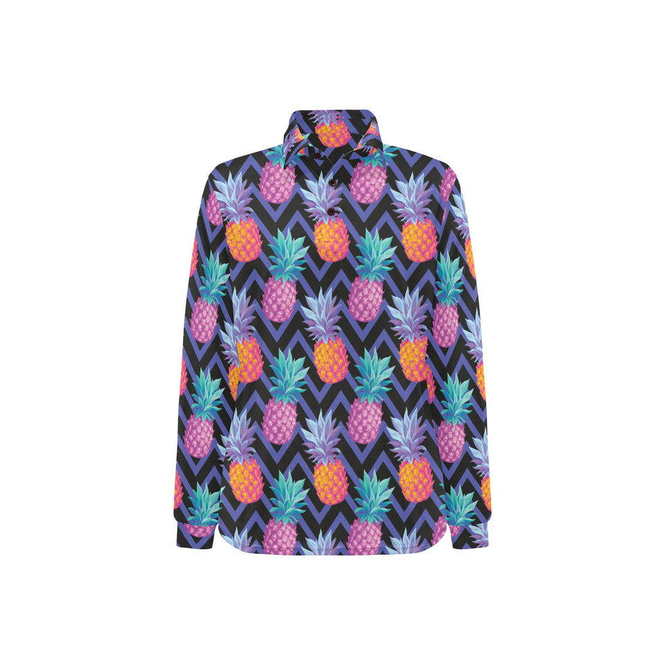 Pineapples pattern zigzag background Women's Long Sleeve Polo Shirt