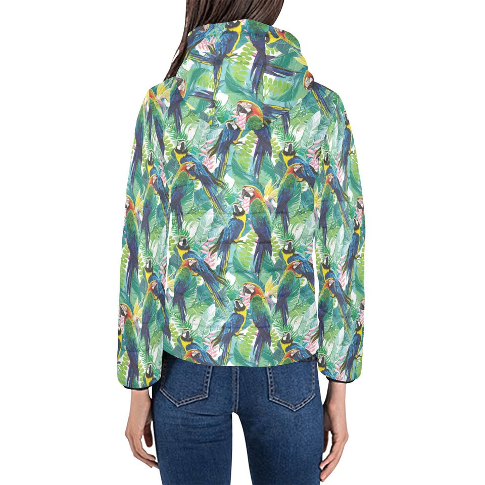 Colorful parrot exotic flower leaves Women's Padded Hooded Jacket