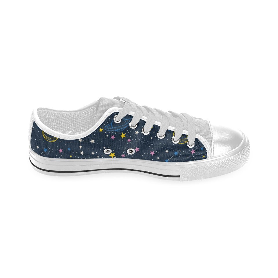 space pattern with planets, comets, constellations Men's Low Top Shoes White
