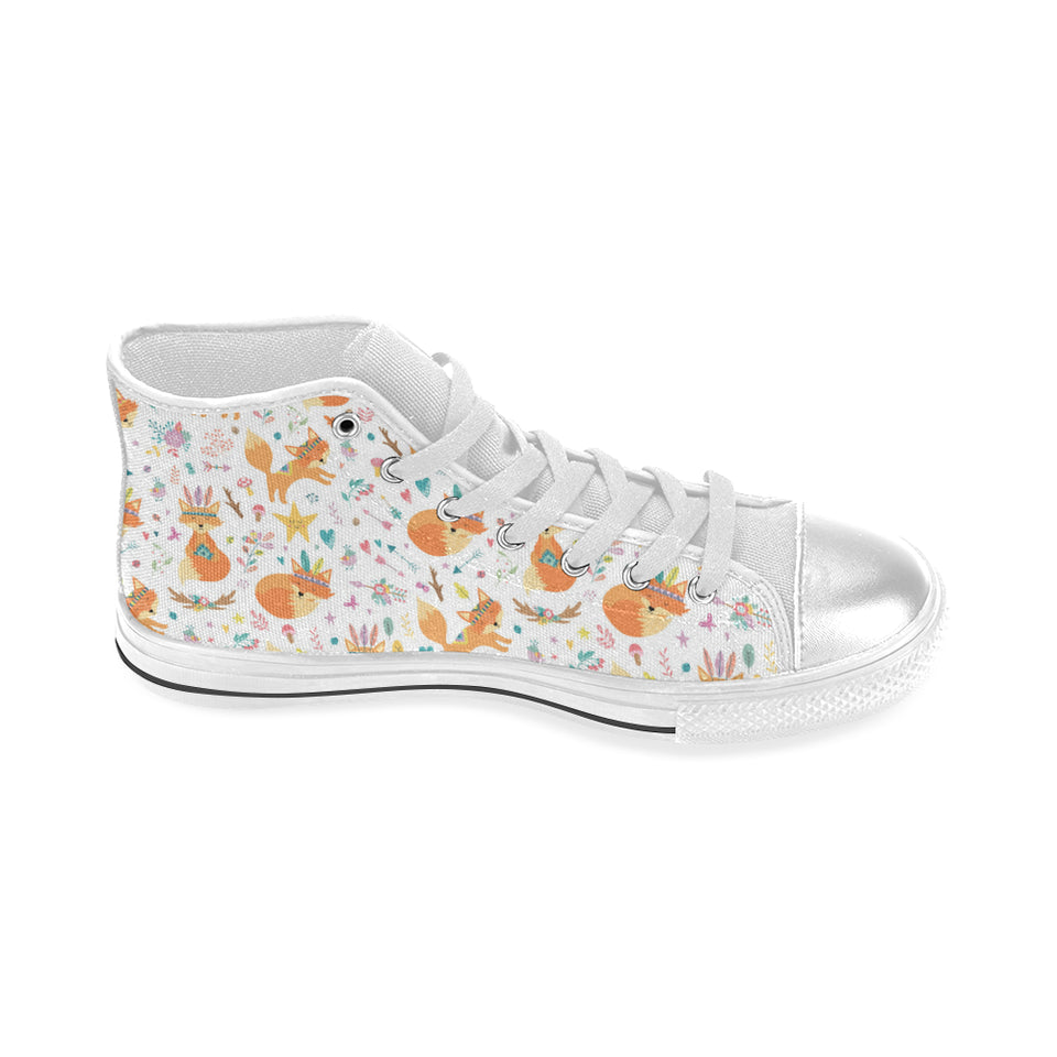 cute tribal fox pattern Women's High Top Canvas Shoes White