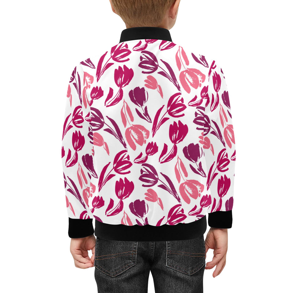 pink sketch tulip pattern Kids' Boys' Girls' Bomber Jacket