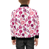 pink sketch tulip pattern Kids' Boys' Girls' Bomber Jacket