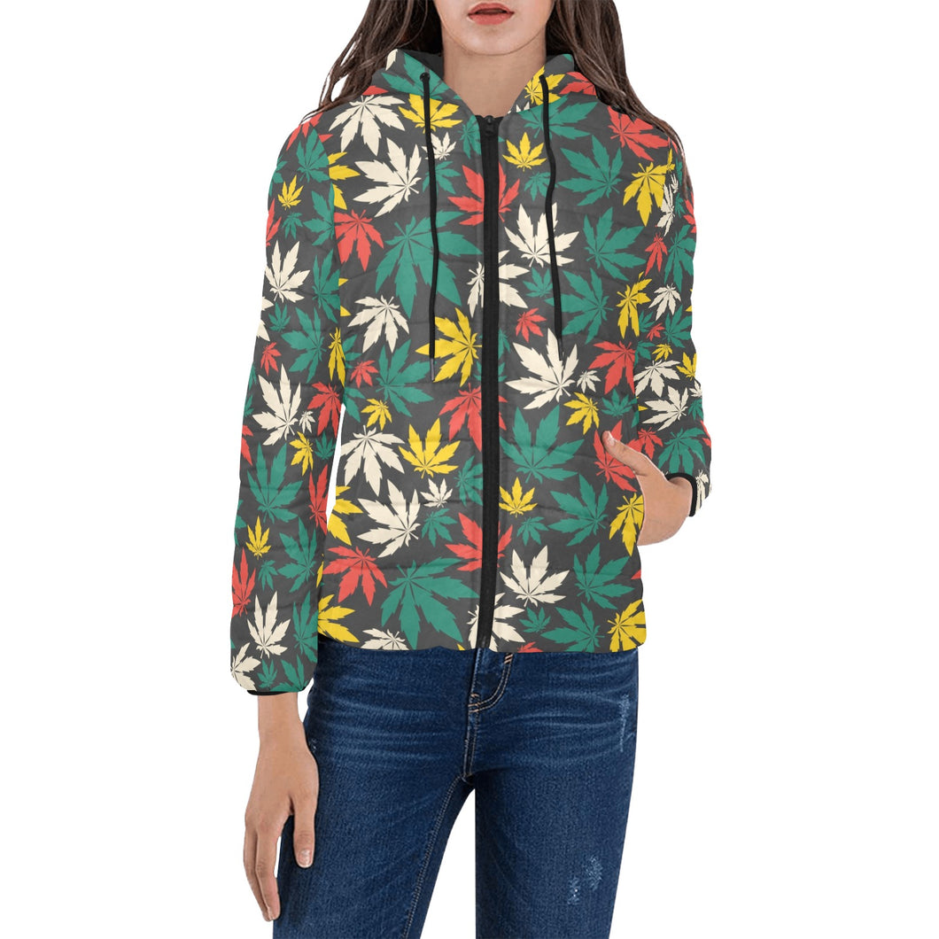 Canabis Marijuana Weed Pattern Print Design 02 Women's Padded Hooded Jacket