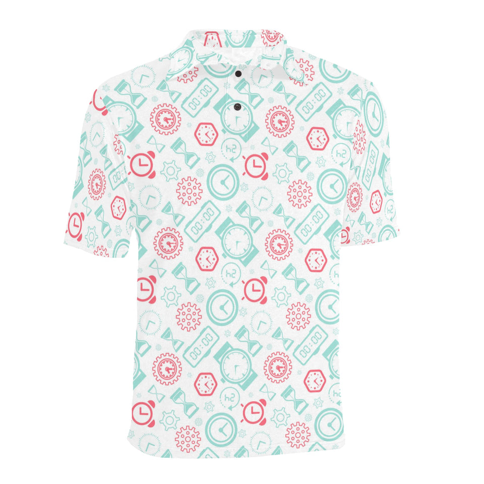 Clock time pattern blackground Men's All Over Print Polo Shirt