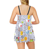 Math Pattern Print Design 04 Chest Sexy Pleated Two Piece Swim Dress