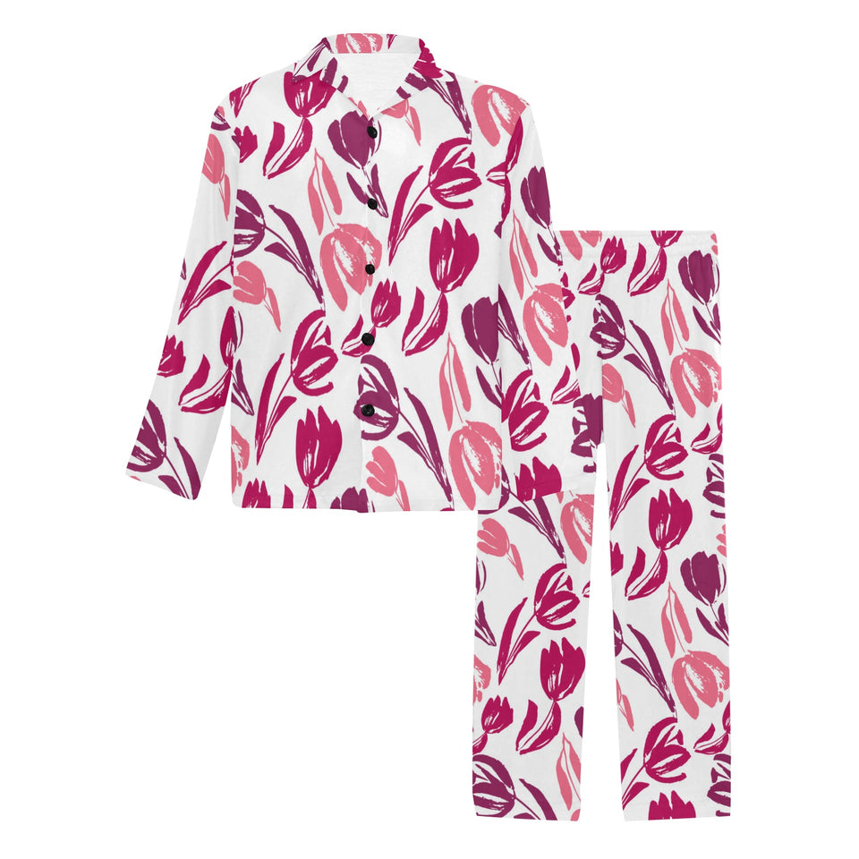 pink sketch tulip pattern Men's Long Pajama Set