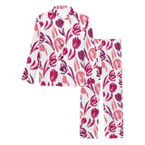 pink sketch tulip pattern Men's Long Pajama Set