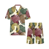 Japanese cranes flying forest dot pattern Men's V-Neck Short Pajama Set