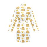 Pancake Pattern Print Design 03 Women's Long Sleeve Belted Night Robe