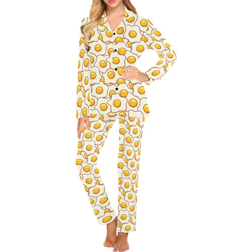 Fried Eggs Pattern Print Design 02 Women's Long Pajama Set