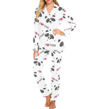 Hand Drawn faces of pandas pattern Women's Long Pajama Set