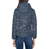 space pattern with planets, comets, constellations Women's Padded Hooded Jacket