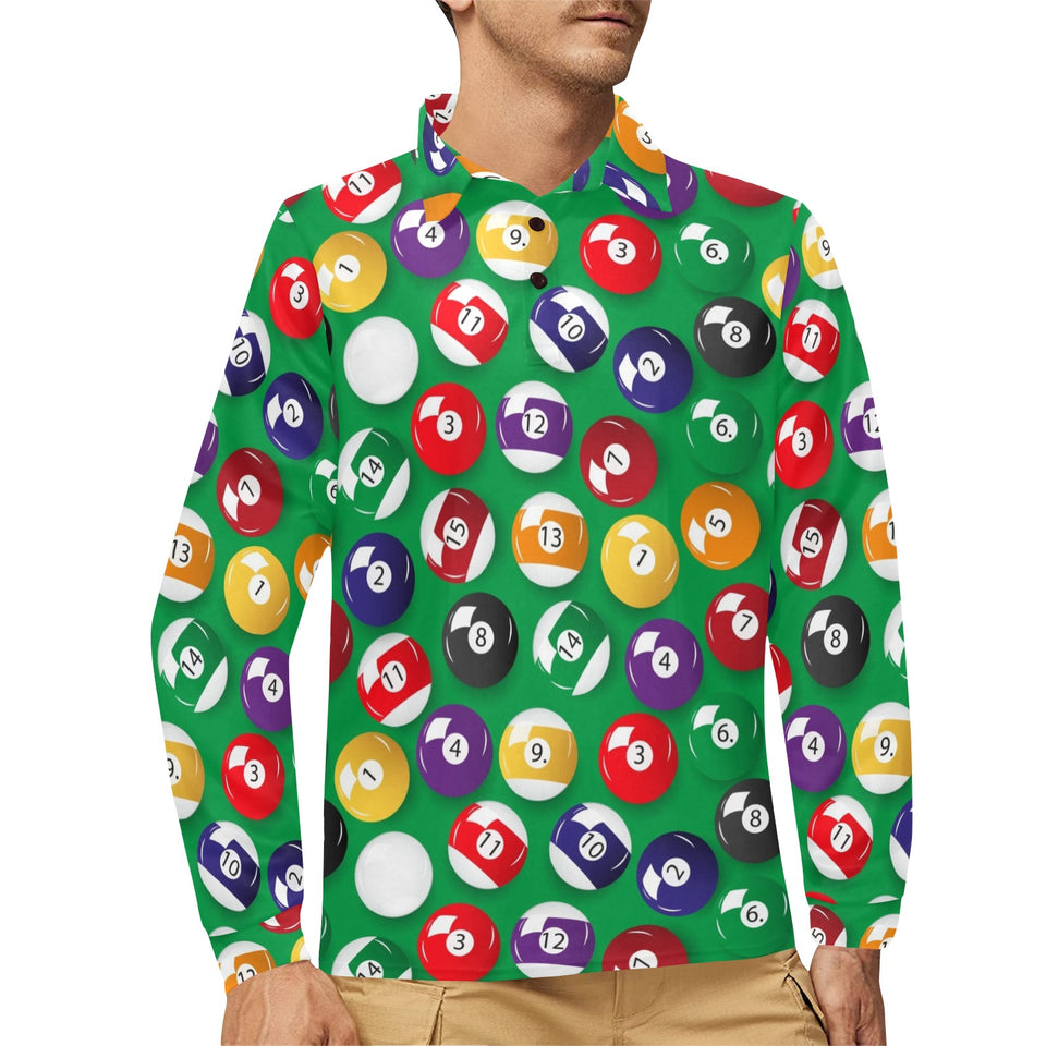 Billiard Ball Pattern Print Design 02 Men's Long Sleeve Polo Shirt