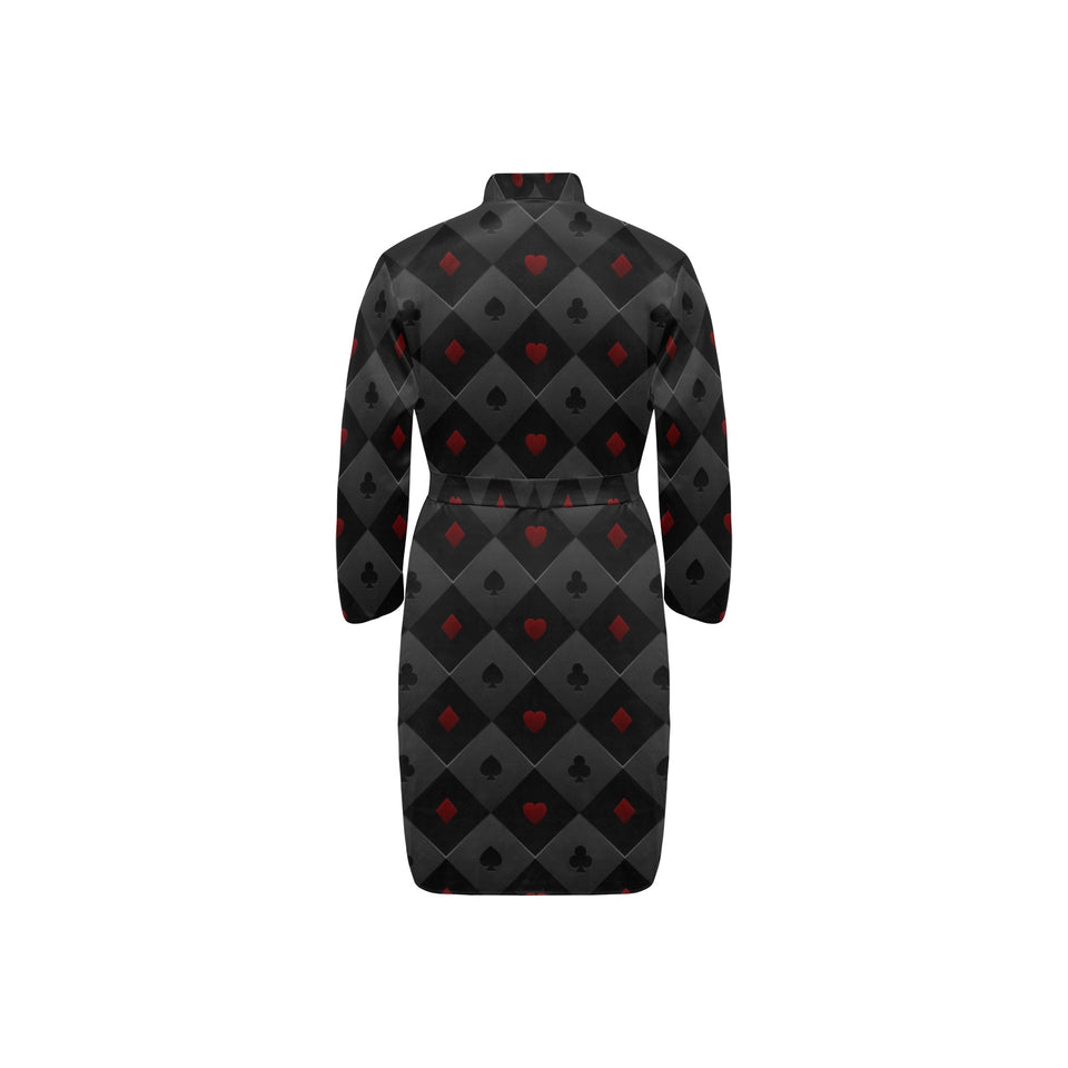 Casino Cards Suits Pattern Print Design 05 Men's Long Sleeve Belted Night Robe