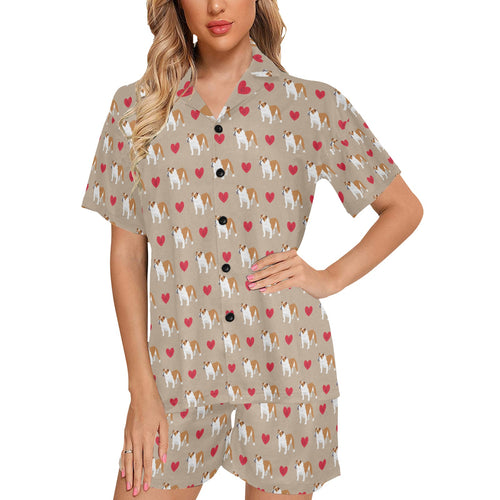 English Bulldog Pattern Print Design 05 Women's V-Neck Short Pajama Set