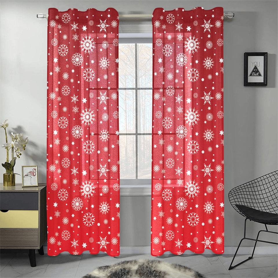 Snowflake pattern red background Gauze Curtain