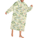 Hand drawn sea turtle fish pattern Blanket Robe with Sleeves